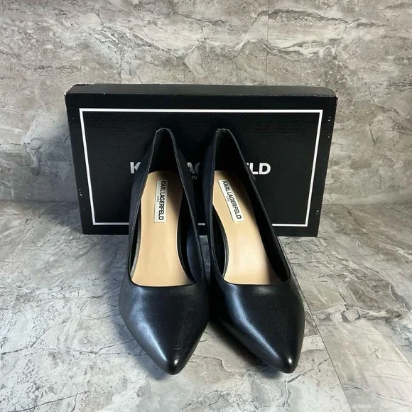 KARL LAGERFELD PARIS Glora Point Toe Leather Pumps - Picture 3 of 4